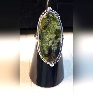 NEW Serpentine natural gemstone Ring Size 6 1/4.   .925 overlay